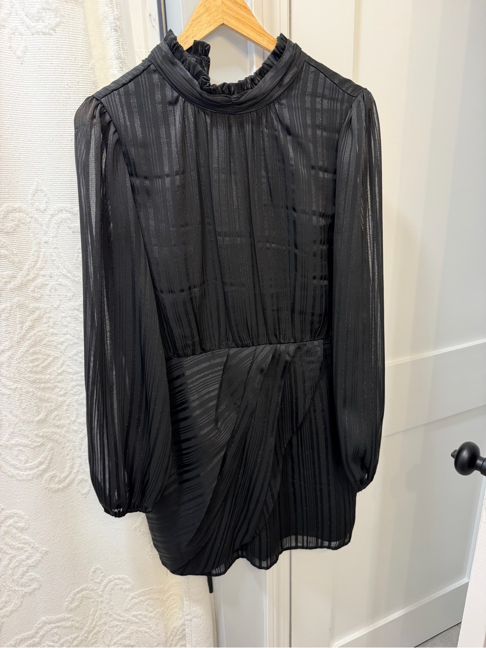 Lulus Black Long-Sleeve Mini Dress with Ruffled Neck